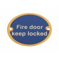 Fire Door Keep Locked 75Mm Polished Brass Sign