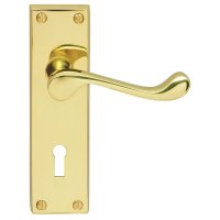 DL54 Victorian Scroll Lock Door Handle Polished Brass