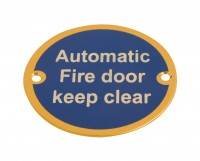 Automatic Fire Door Keep Clear 75Mm Polished Brass Sign