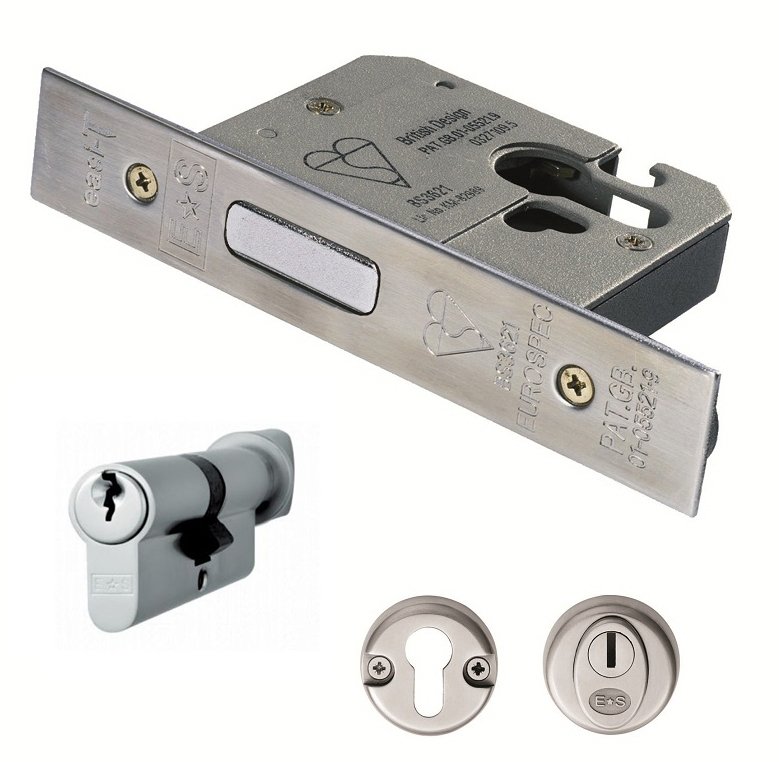 EDB5030CT Satin Stainless 76mm Euro Deadlock Complete Set To BS8621