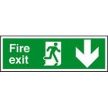 Fire Exit Arrow Down 600Mm X 200Mm Rigid Plastic Sign