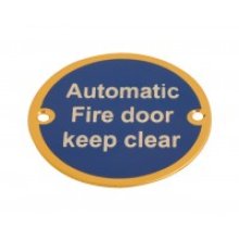 Automatic Fire Door Keep Clear 75Mm Polished Brass Sign