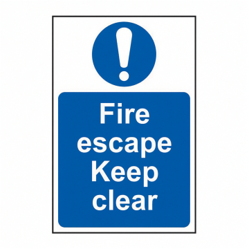 Fire Escape Keep Clear 200Mm X 300Mm Rigid Plastic Sign