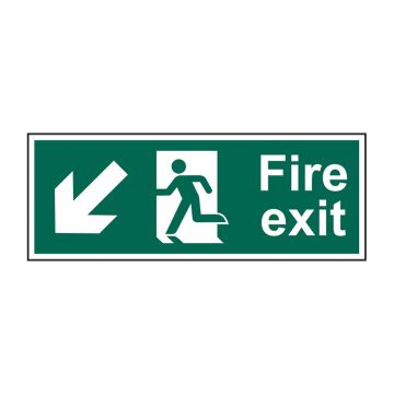 Fire Exit Arrow Down Left 400mm X 150mm Rigid Plastic Sign