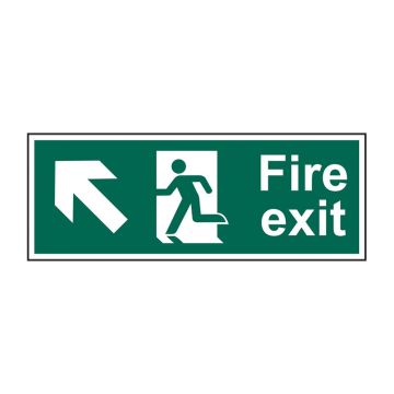 Fire Exit Arrow Up Left 400mm X 150mm Rigid Plastic Sign