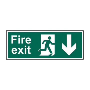 Fire Exit Arrow Down 400mm X 150mm Rigid Plastic Sign