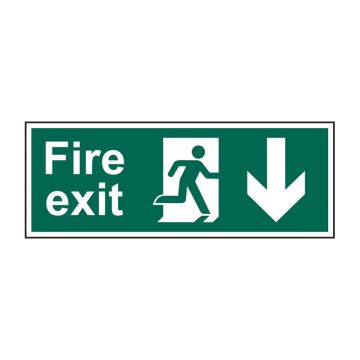 Fire Exit Arrow Down 600mm X 200mm Rigid Plastic Sign