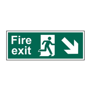 Fire Exit Arrow Down Right 600mm X 200mm Rigid Plastic Sign