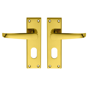 M30U Victorian Oval Lock Door Handle Polished Brass