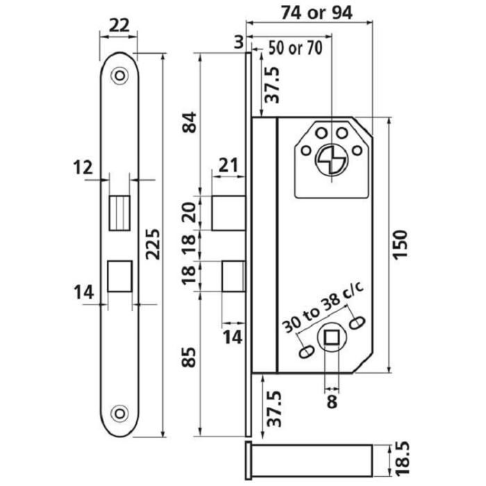 Assa 765 Modular Sashlock 50mm Satin Chrome