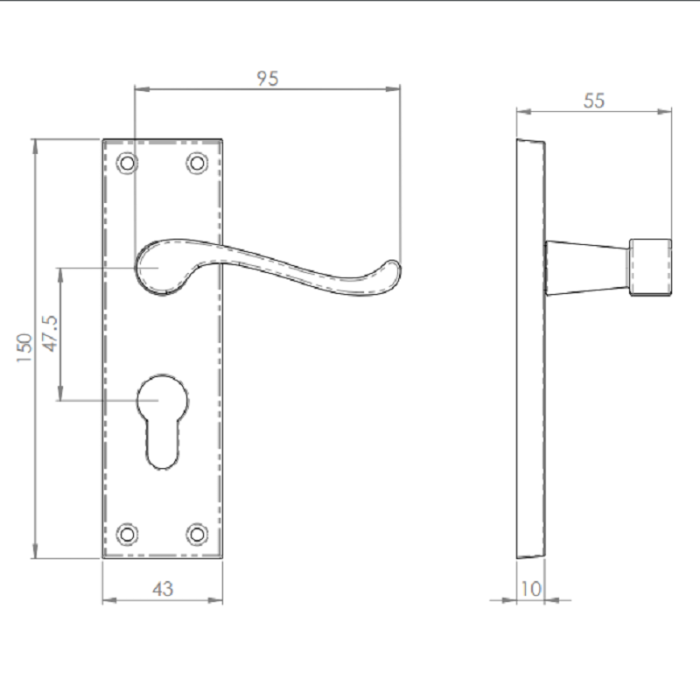 DL54Y Victorian Scroll Euro Lock Door Handle Polished Brass