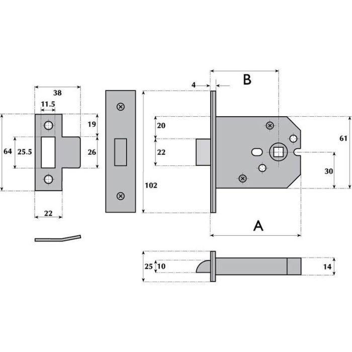 Guardian G4050 76Mm S.Steel Mortice Door Latch