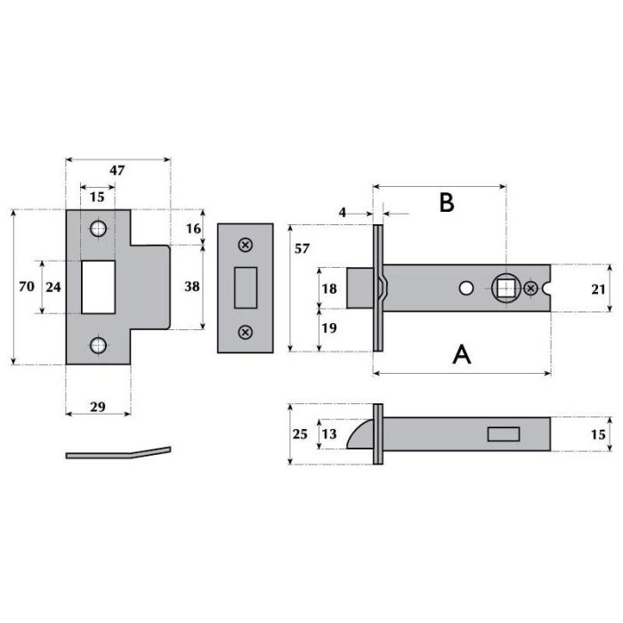 Guardian G4060 151Mm S.Steel Tubular Mortice Door Latch