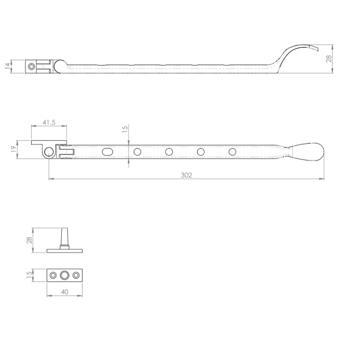 M44/B 302mm Victorian Casement Stay Satin Chrome