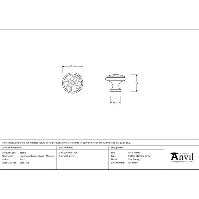 From The Anvil Hammered Cabinet Knob - Black