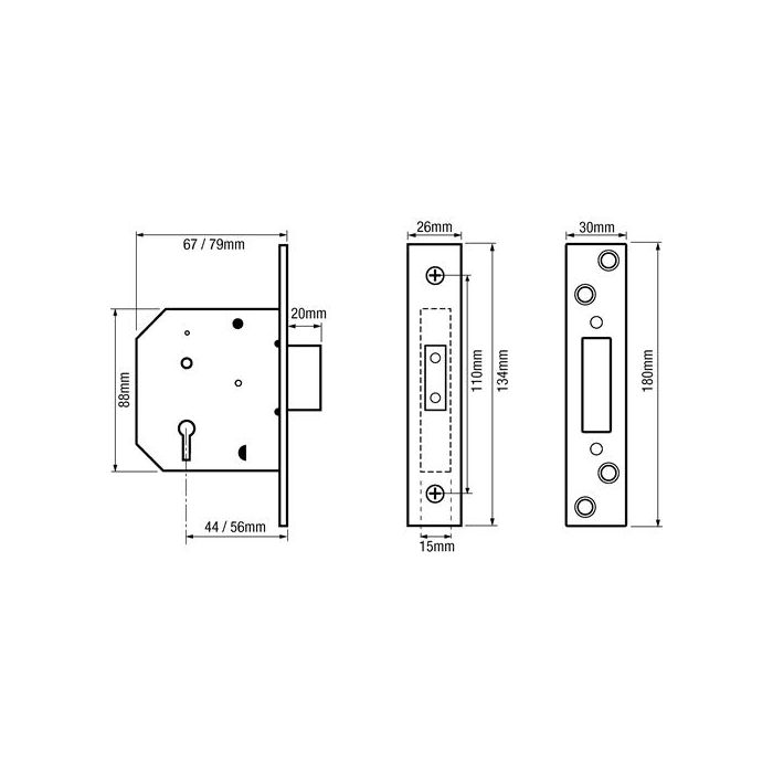 Union Strongbolt 5 Lever Deadlock BS3621 Satin Chrome 76mm 2100S