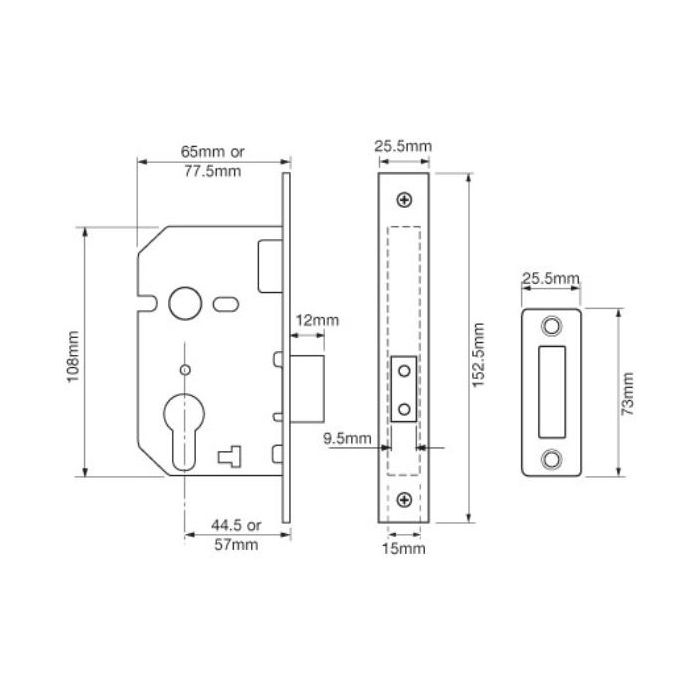 Union L2149 Euro Deadlock 76mm Satin Chrome