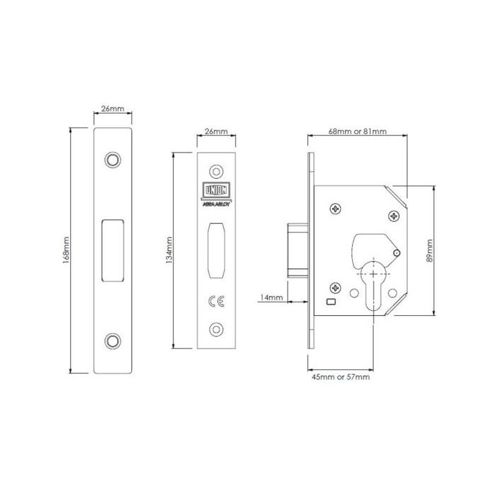 Union Strongbolt Euro Deadlock J21EUS Satin Stainless 76mm