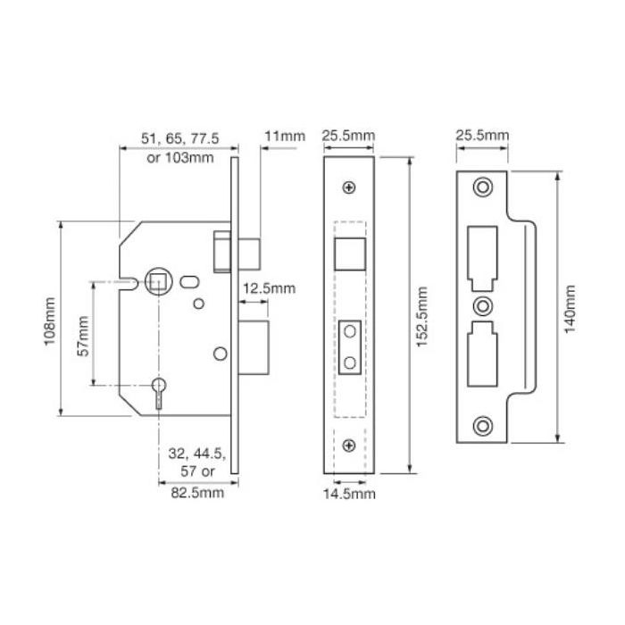 Union 2277 3 Lever Sashlock 76mm Polished Brass 