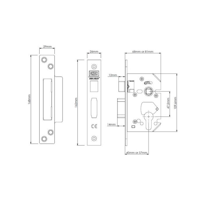 Union Strongbolt Euro Sashlock JL22EUS Brass 76mm