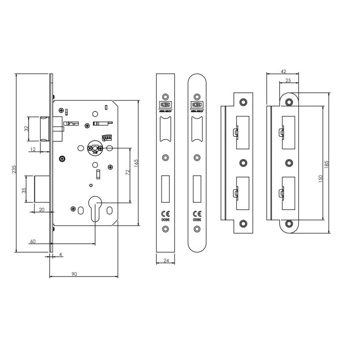 Union HD72ESL-S DDA 60mm Backset Euro Escape Sashlock Satin