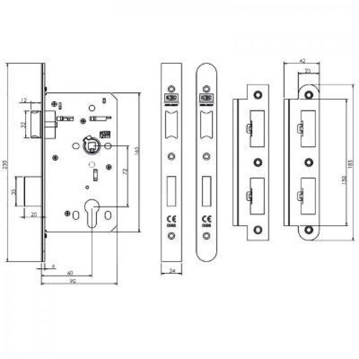 Union HD72SL-R DDA 60mm Backset Euro Sashlock Satin
