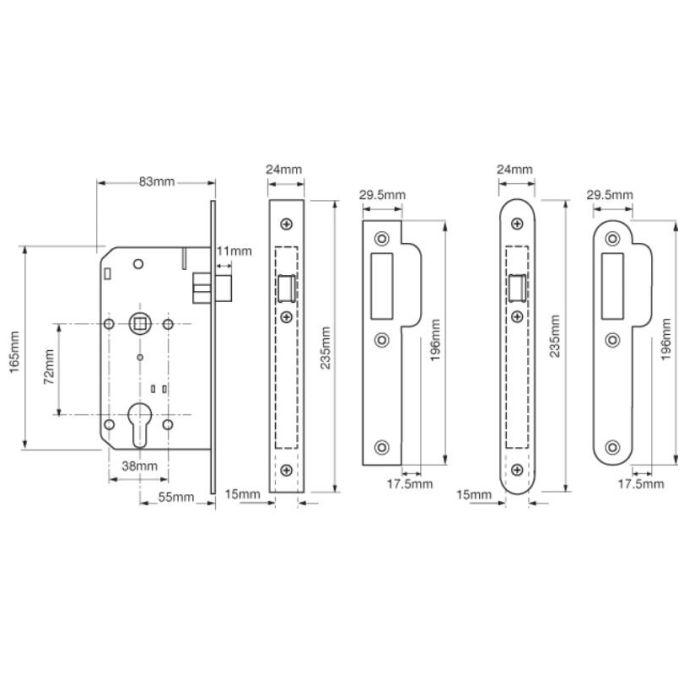 Union L2C24S DDA 55mm Backset 72mm C/C Euro Nightlatch Satin