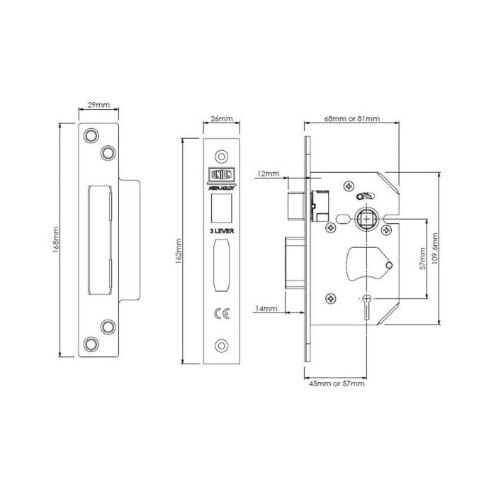 Union Strongbolt 3 Lever Sashlock Brass 76mm J2203