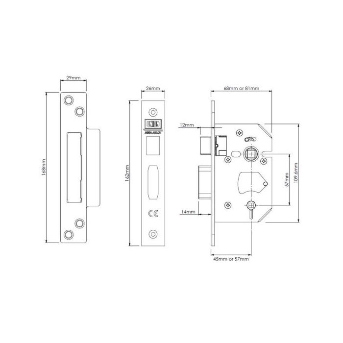 Union Strongbolt Bathroom Lock Satin Stainless 76mm J22WCS