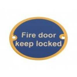View Fire Door Keep Locked 75Mm Polished Brass Sign