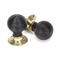 From The Anvil Beehive Mortice/Rim Knob Set - Ebony & Aged Brass Roses