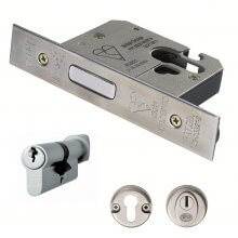 EDB5025CT Satin Stainless 63mm Euro Deadlock Complete Set To BS8621
