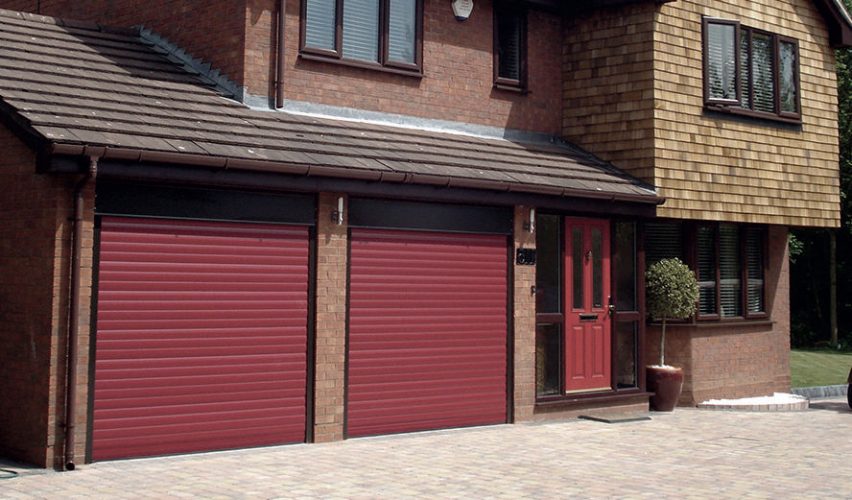 red roller shutter garage doors